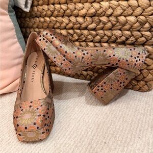 Katy Perry Collections Pink and Gold Floral Platform Pumps